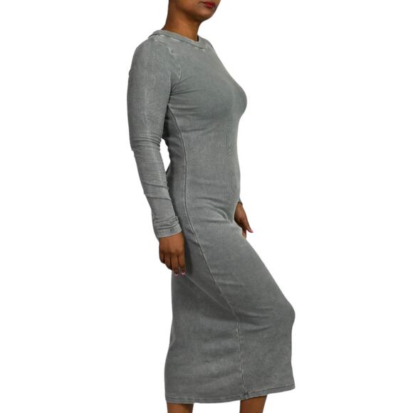 Young Fabulous Broke Dax Dress Grey Midi Ribbed Column Long Sleeves Size Small - Picture 2 of 16